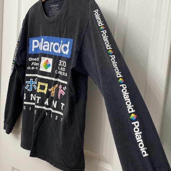 Polaroid Vintage Long Sleeve Graphic Shirt Black Multicolor Size Medium - Picture 3 of 9